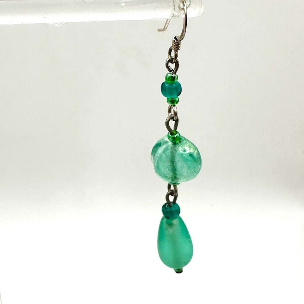 925 Sterling Silver Beaded Earring Green Drop Dangle Boho Beads Casual Jewelry
